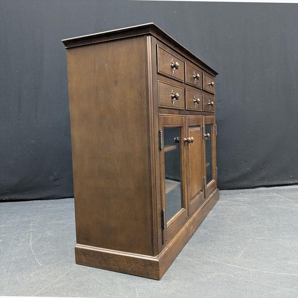 美品　えぞ民芸　花柄サイドボード　キャビネット　リビングボード　飾り棚　民藝