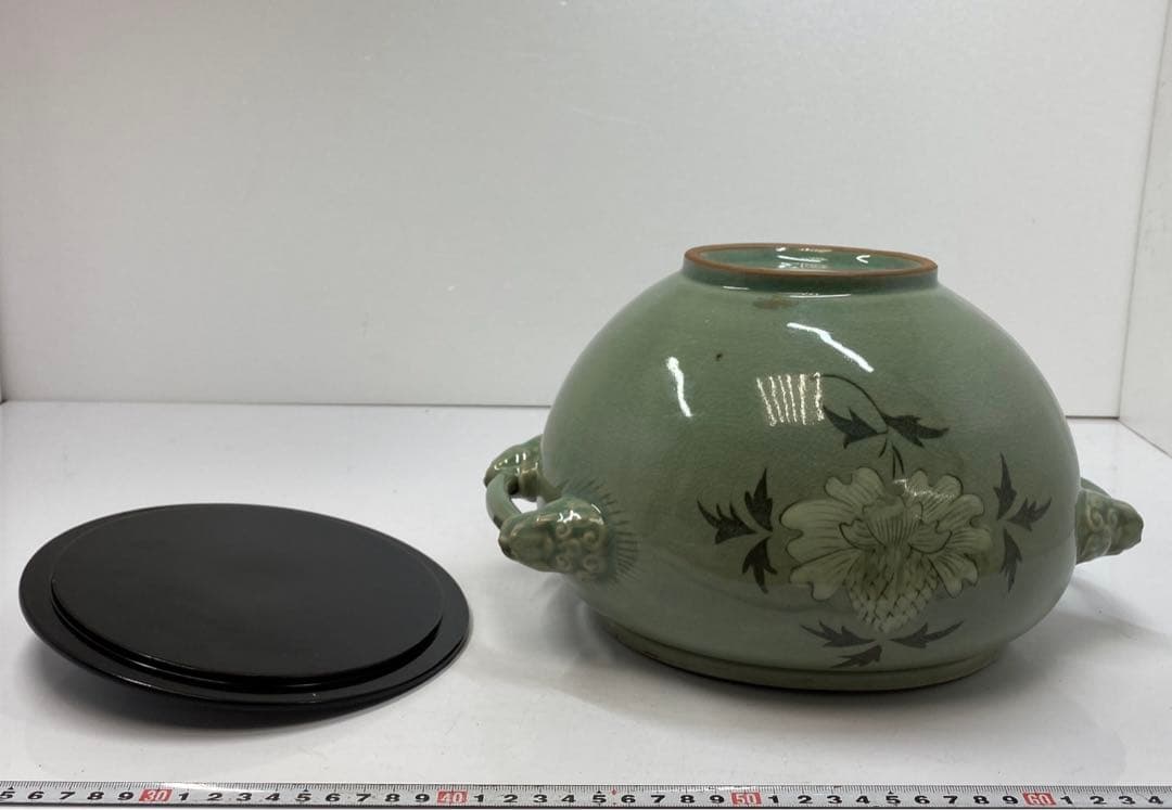 専用　柳海剛　取手付獅子耳　水指　高さ20㎝　東ま5-1118①