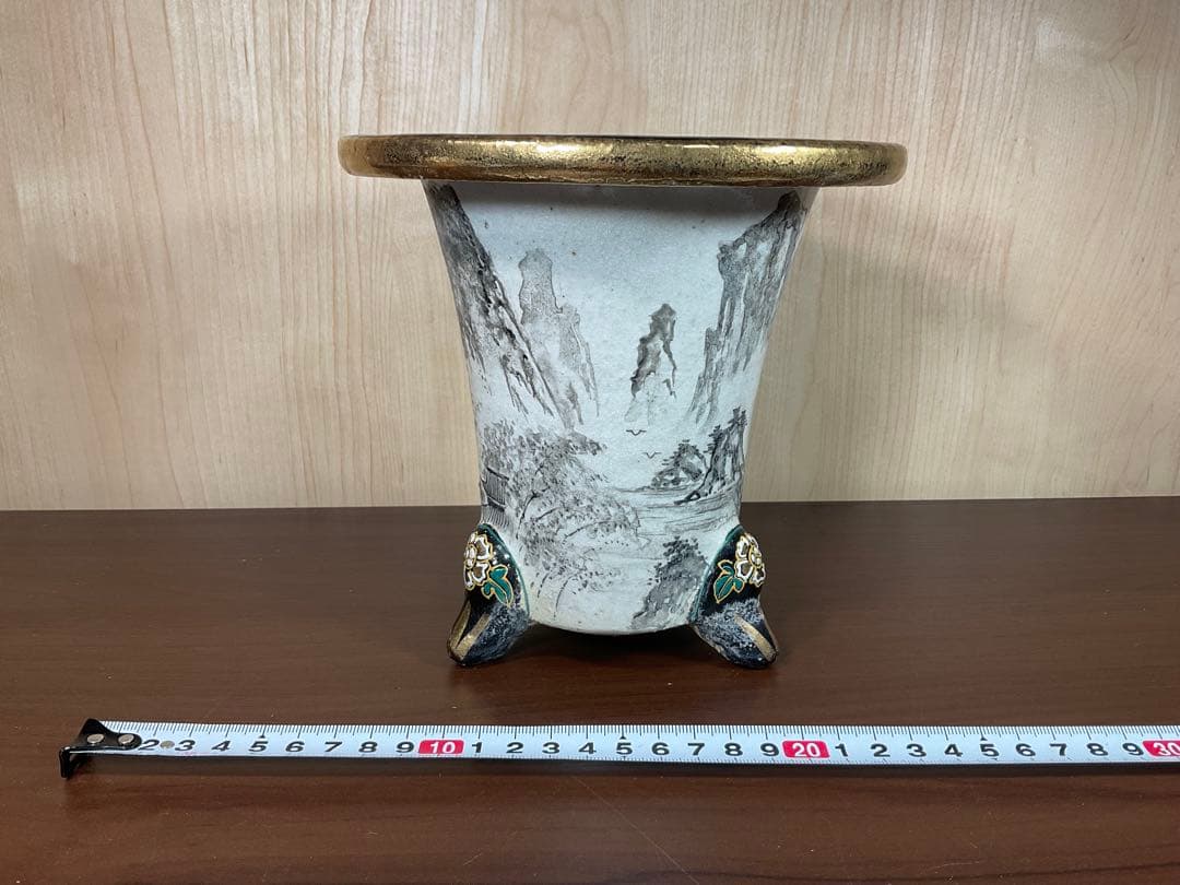 「時代物蘭鉢」　山水図盆栽植木鉢