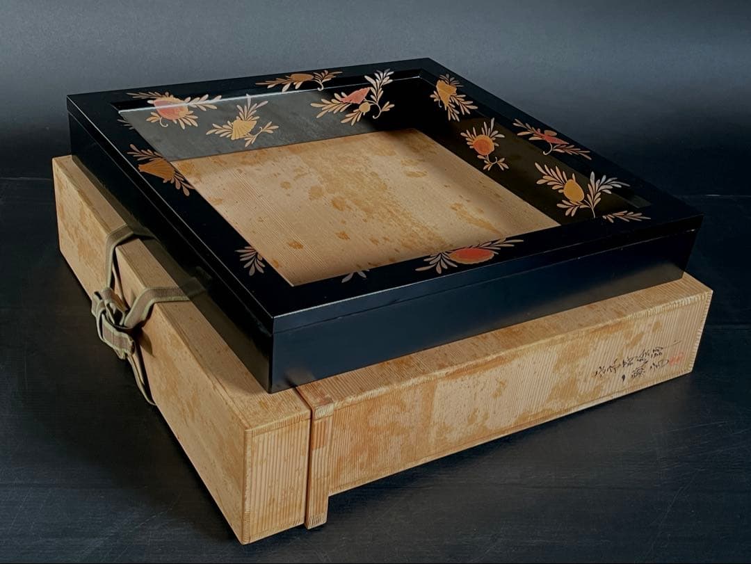 「母」 海松貝 蒔絵 真塗 炉縁 平安蒔絵師 一瓢斎 共箱 茶道具（113D①）