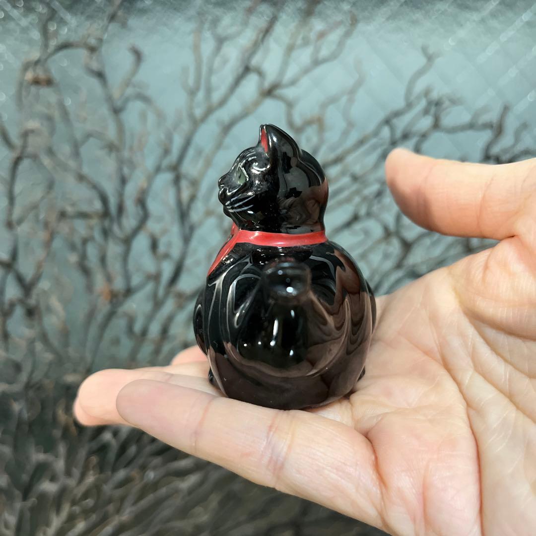 骨董　瀬戸　輸出用　希少　黒猫　招き猫　象コラボ　ティーポット　オブジェ　縁起物