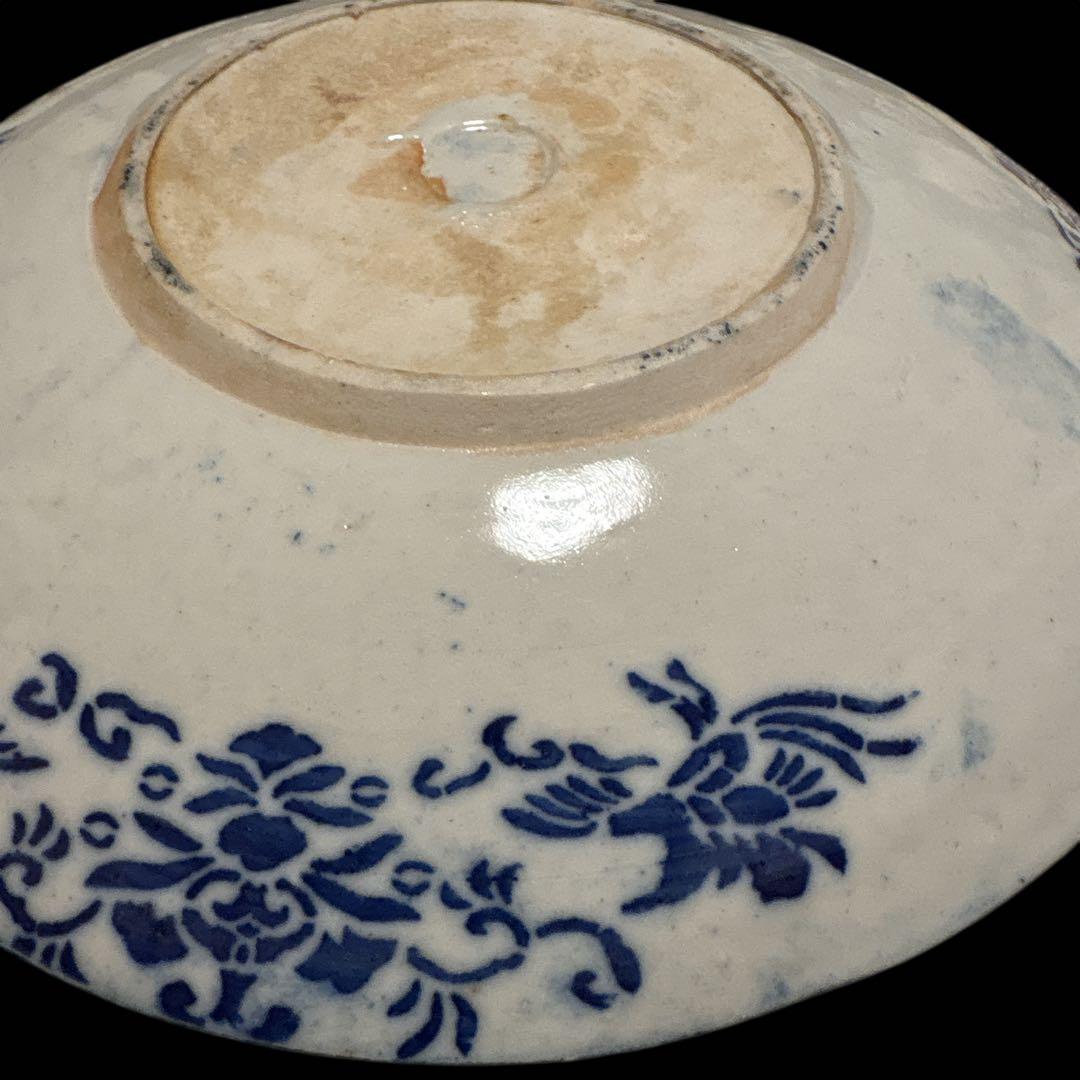 染付 印判手 菊唐草 山水文 肥前 伊万里 波佐見系 和食器 中皿 4枚セット