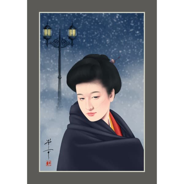 冬燈火（美人画・A2サイズ）