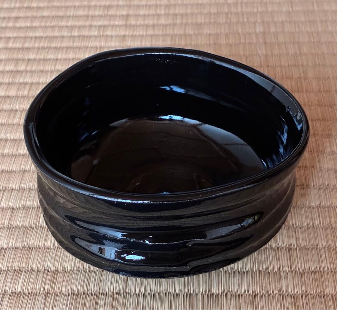 茶道具『瀬戸黒 くつわ形茶碗 』16代 加藤作助 作