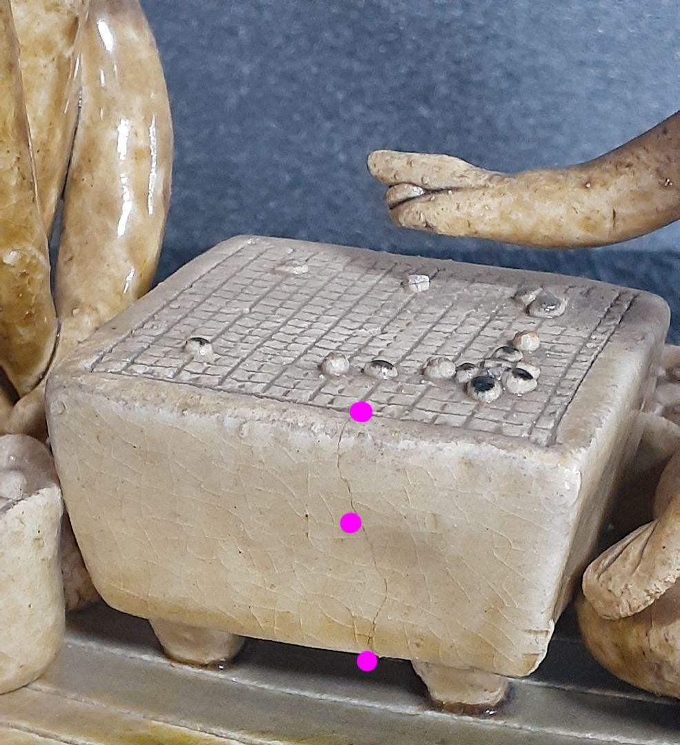 【珍品】時代物　織部焼　織部釉　河童(カッパ)の囲碁打　飾り物　オブジェ　置物