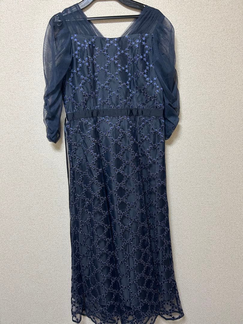 新品　エトル　ドリードール　フラワーダイアゴナルチェックフレアドレス　ネイビー