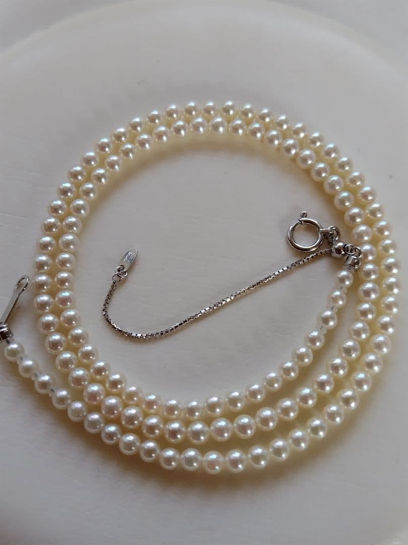 K18WG スライド式アジャスター付き アコヤ真珠ベビーパールネックレス