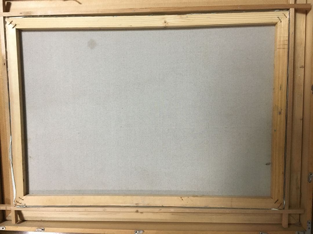 値下げ　藁葺き屋根の家と小川の風景が描かれた油絵 さらに値下げしました