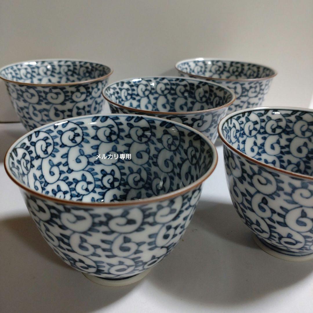 平安「龍岳造り」染付蛸唐草　汲出五客揃杉箱入