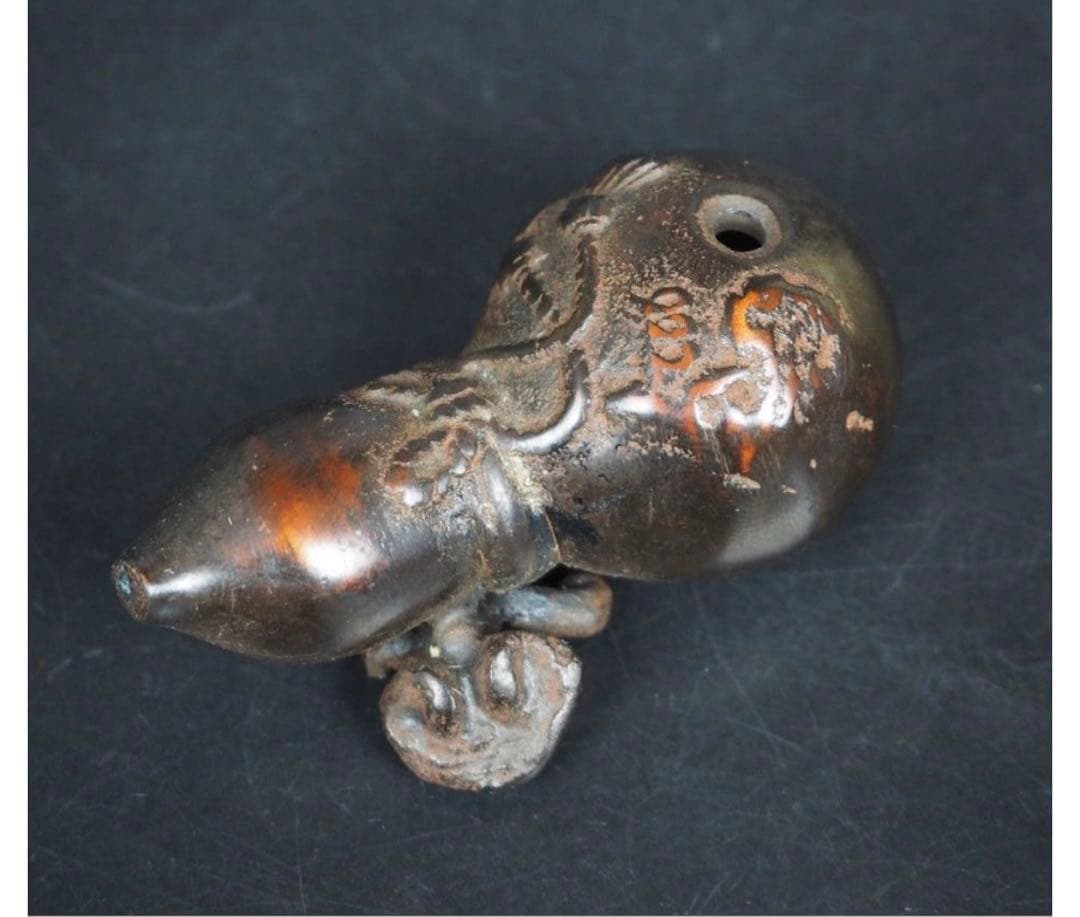 いづみ　送料無料　時代物　瓢箪霊芝古銅水滴