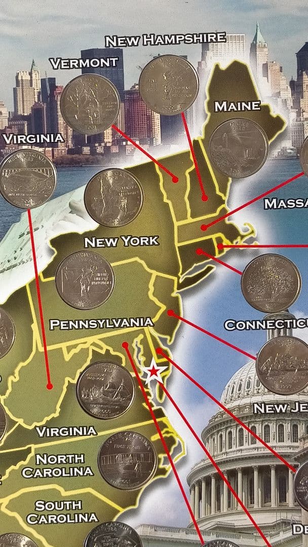 ☆。アメリカ25セントクォーター50州記念アルバム(56枚在中)。