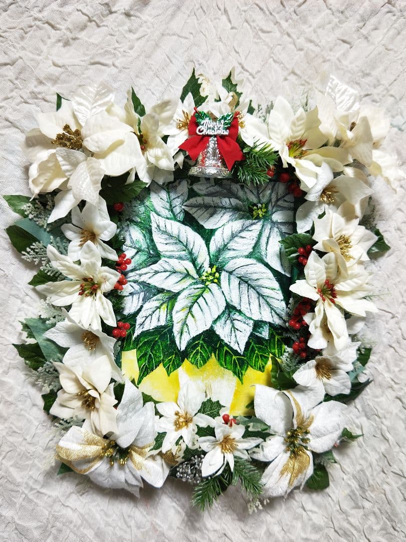 油絵 絵画 【白いポインセチア】