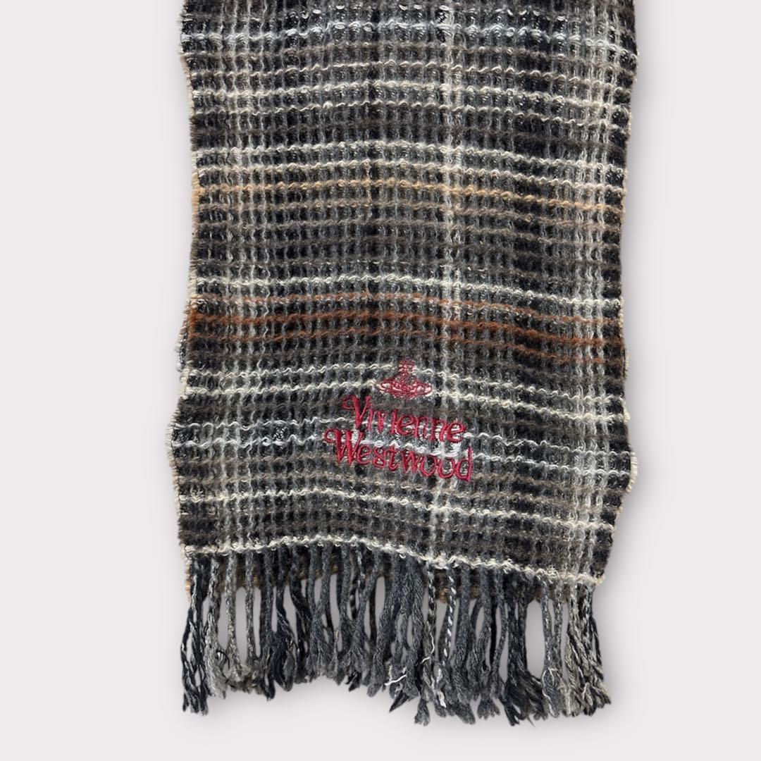 ヴィヴィアンウエストウッド マフラー オーブロゴ刺繍 ワッフル編み ウール 美品