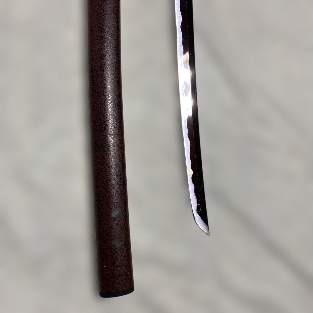 割安模造刀 濃緑柄 波絵透し丸鍔 梨地茶鞘