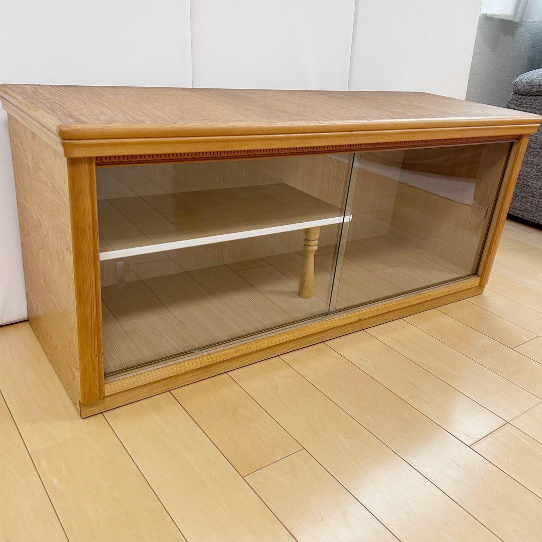 アンティーク　木製 ガラス引き戸 ローボード 飾り棚 キャビネット 北欧レトロ