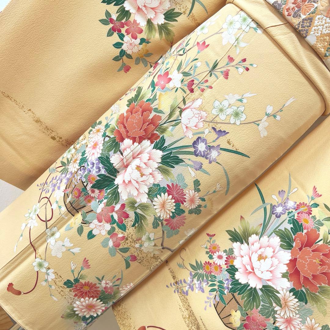 348 振袖フルセット 正絹 クリーム 黄色 金彩 小柄さん 正統派 お上品