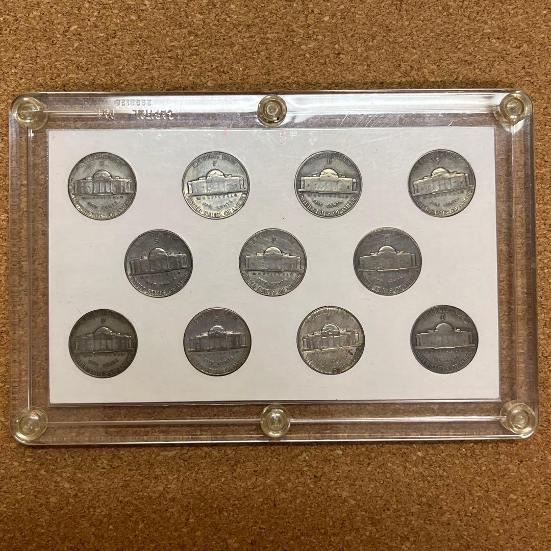 【ウォータイム・ニッケル】［銀貨］5セント アメリカ ジェファーソン 銀350