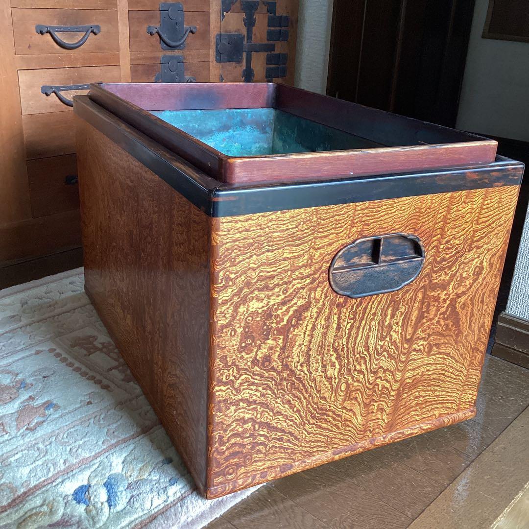 江戸火鉢　アンティーク　火鉢　時代物　欅　玉杢　黒柿　稀少杢