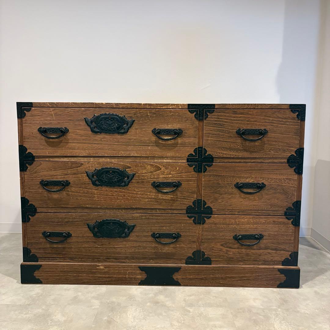 和箪笥　チェスト　3段6杯　桐箪笥　金属装飾有り