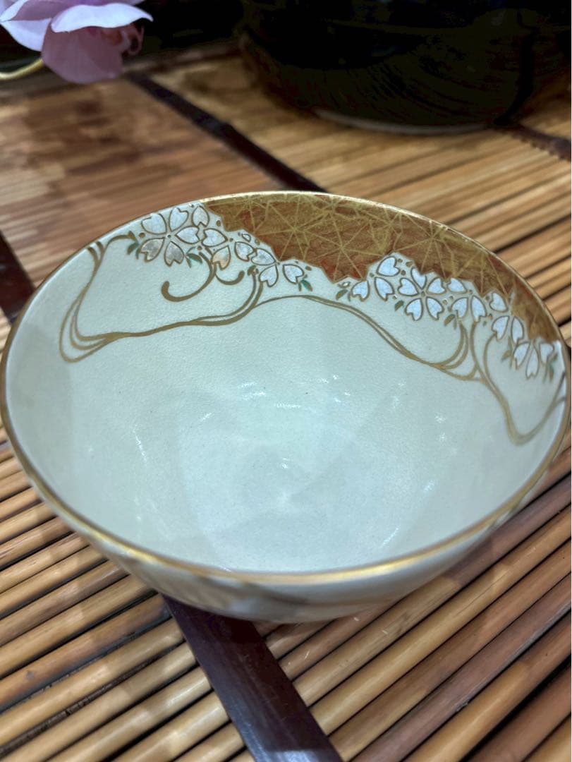 未使用 京都 清閑寺窯 杉田祥平造 色絵仁清 茶碗 茶道具 共箱