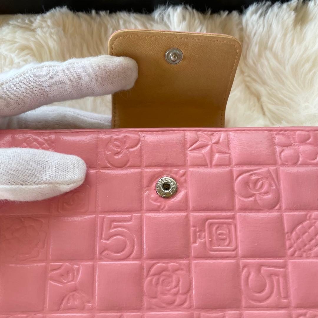 シャネル CHANEL 二つ折り 財布 アイコンライン ピンク がま口 ベージュ