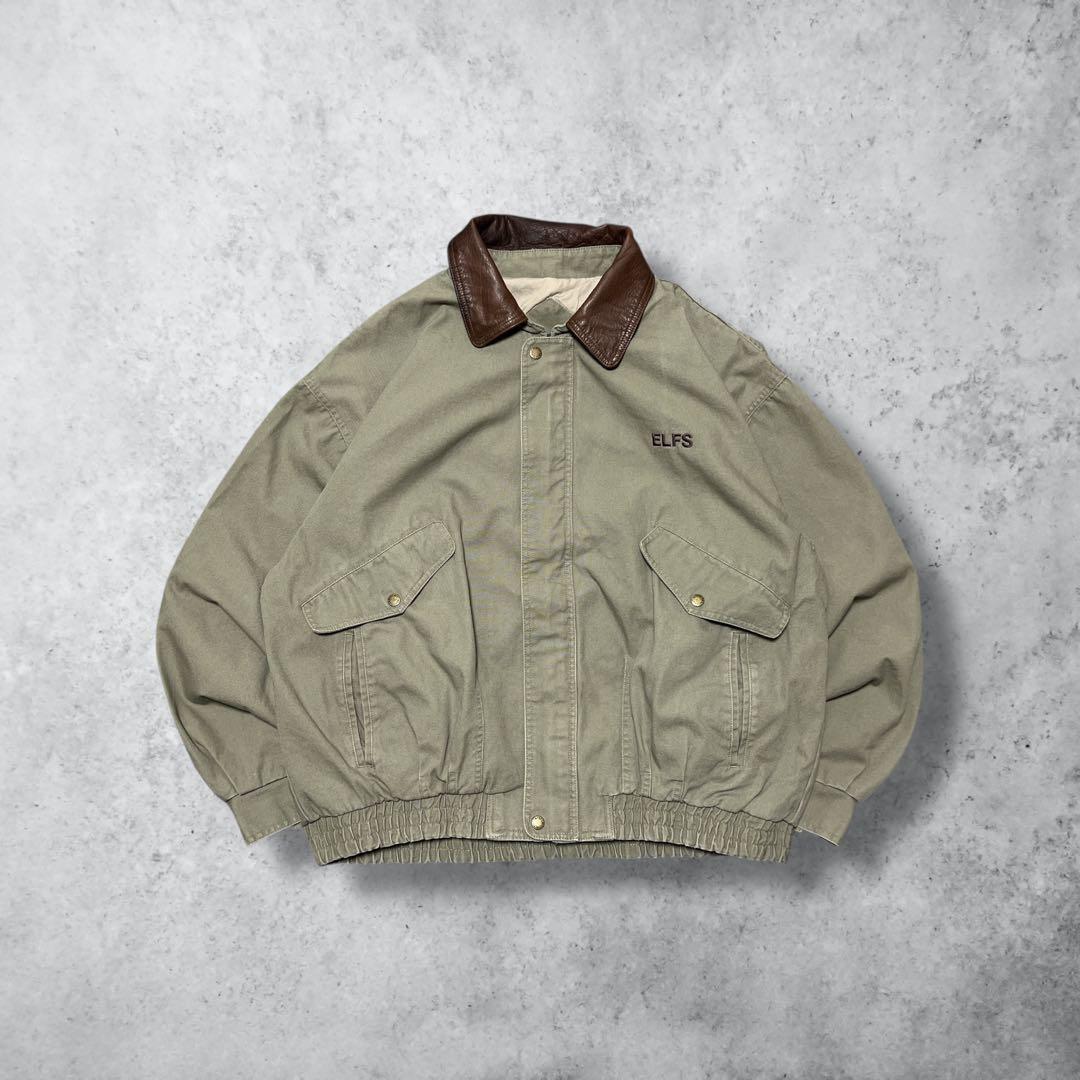 vintageナビゲータージャケットデトロイトジャケット風カーキXL刺繍短丈古着