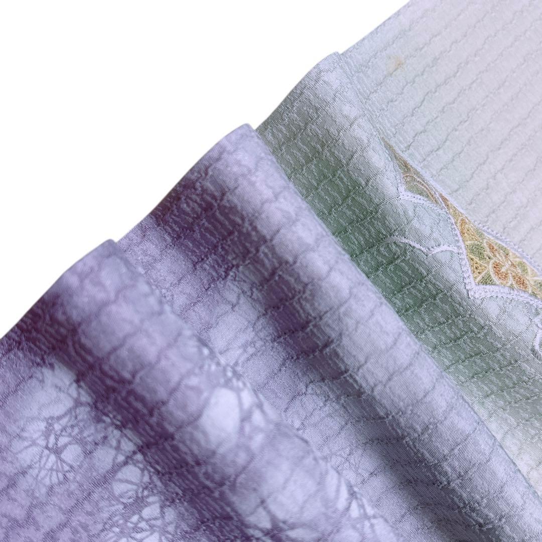 AA8美品　着物 袷 付け下げ刺繍　シワト　薄紫 正絹　暈し　手縫い仕立て　美品