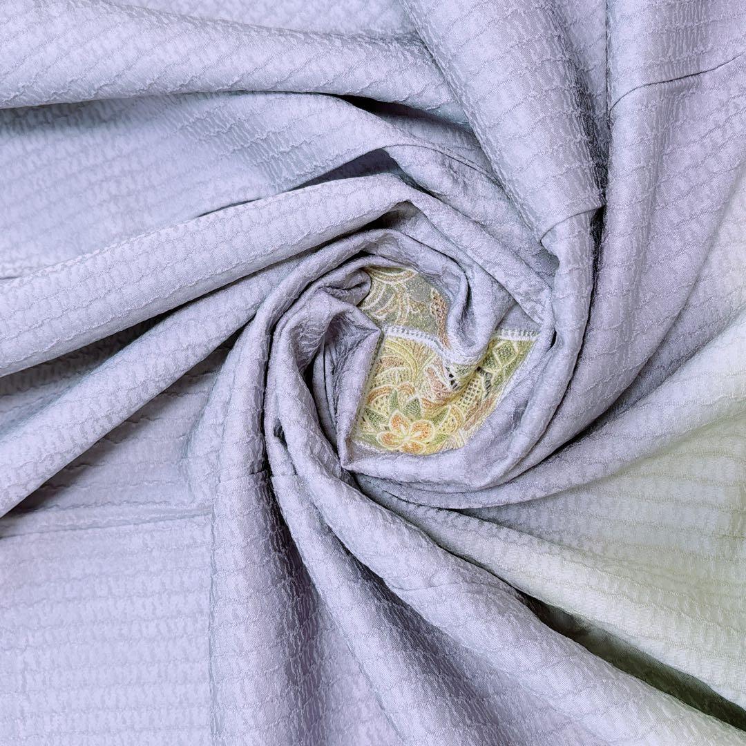 AA8美品　着物 袷 付け下げ刺繍　シワト　薄紫 正絹　暈し　手縫い仕立て　美品