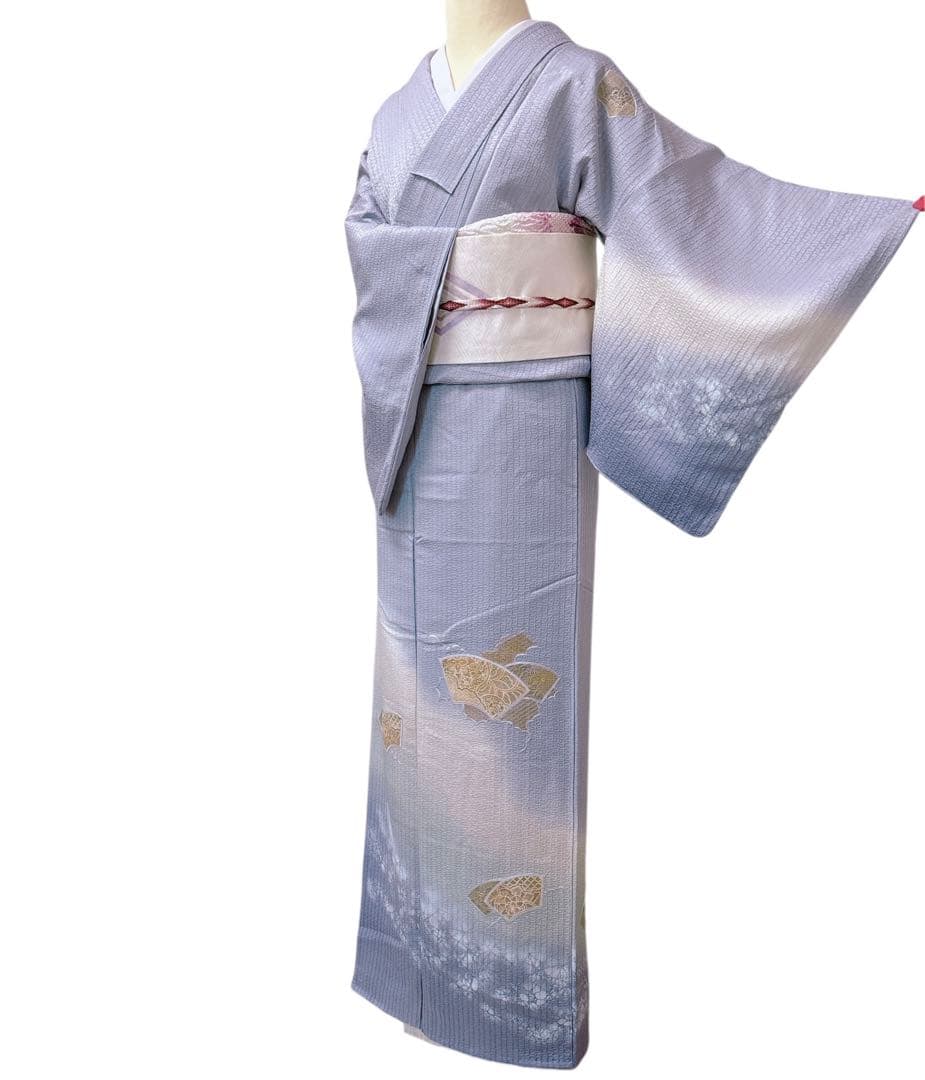 AA8美品　着物 袷 付け下げ刺繍　シワト　薄紫 正絹　暈し　手縫い仕立て　美品