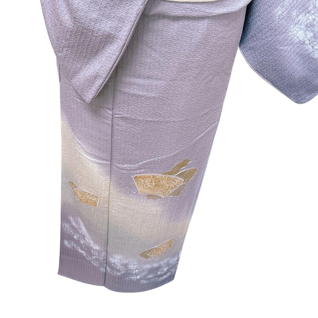 AA8美品　着物 袷 付け下げ刺繍　シワト　薄紫 正絹　暈し　手縫い仕立て　美品