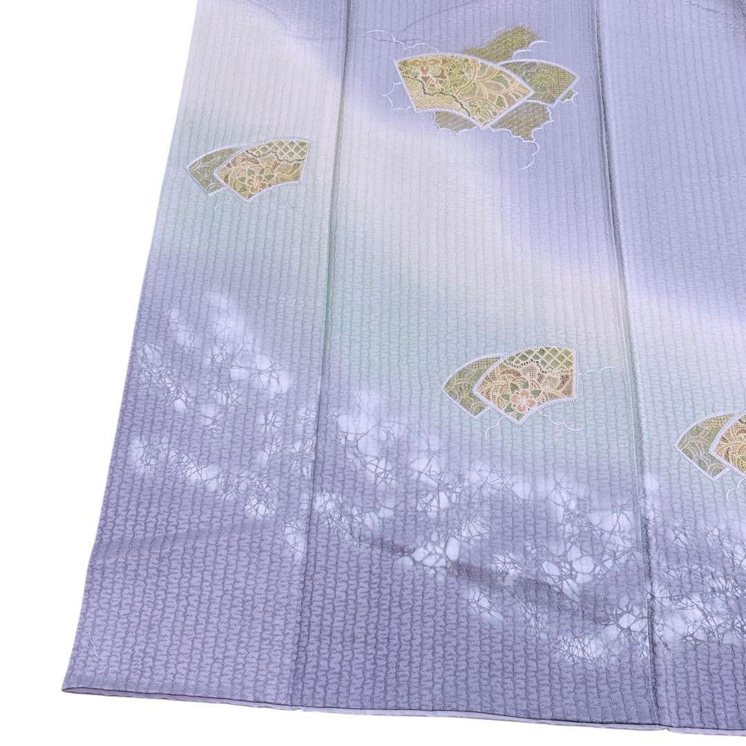 AA8美品　着物 袷 付け下げ刺繍　シワト　薄紫 正絹　暈し　手縫い仕立て　美品