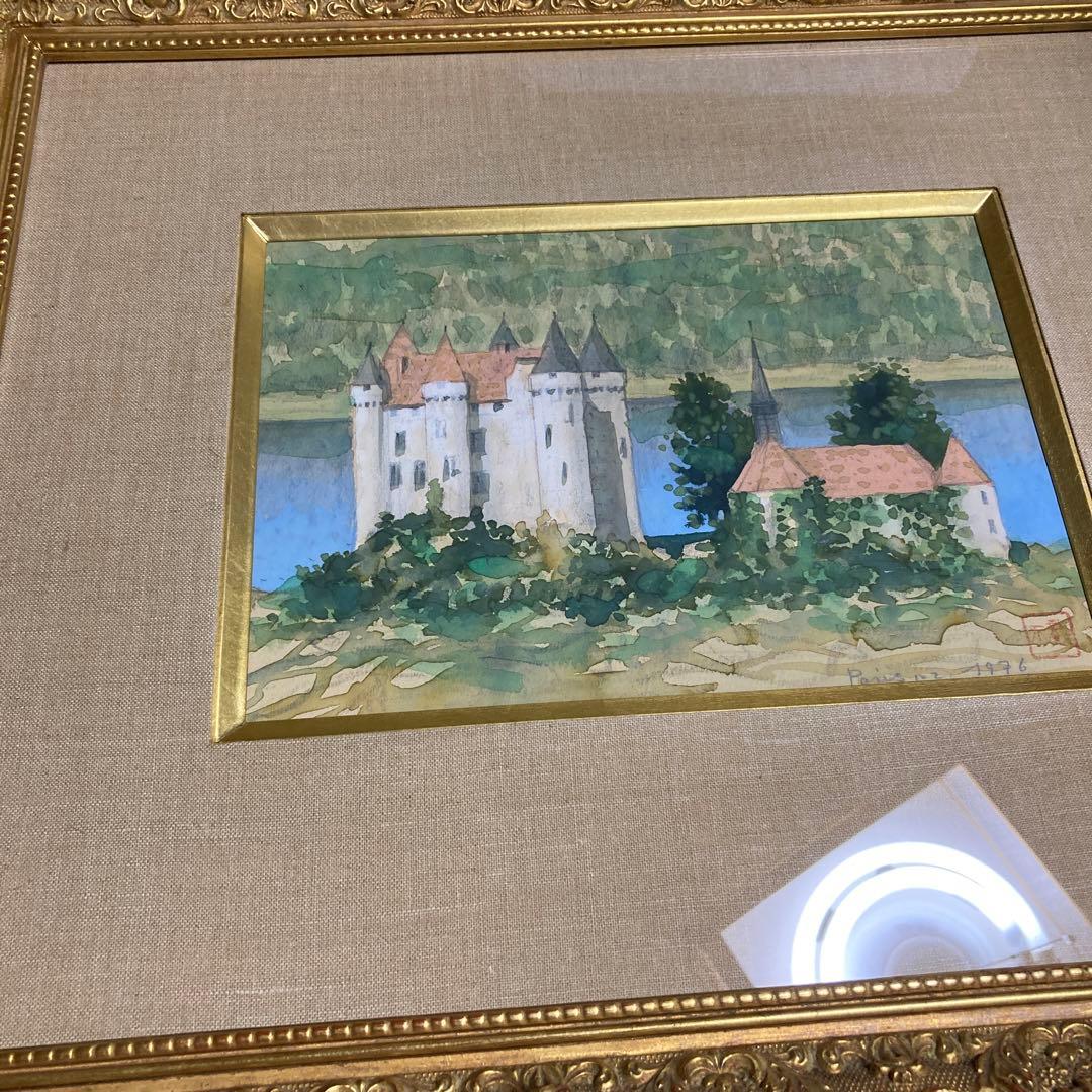 西村龍介先生　湖上の館　水彩