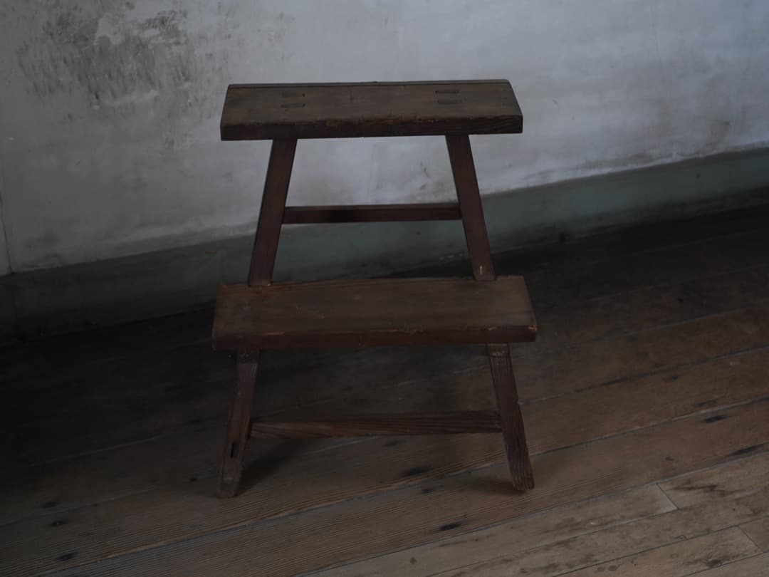 古い木製踏み台 明治-大正頃 / 古道具 古家具 郵便局 踏台 椅子 スツール