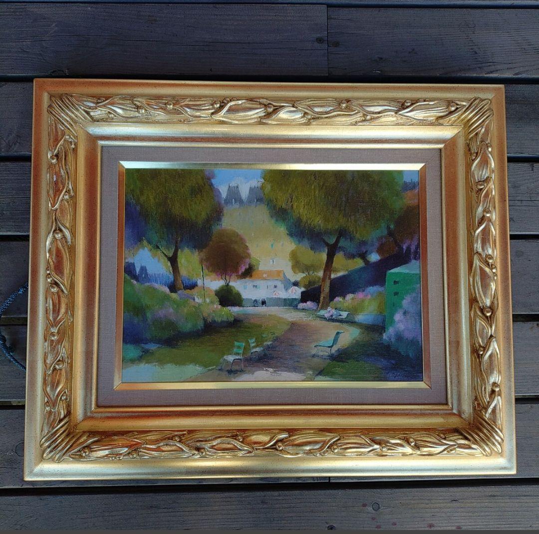 真作保証　尾崎幸雄　ダンフェルロシュロの小公園F4 額サイズ52×42.5cm