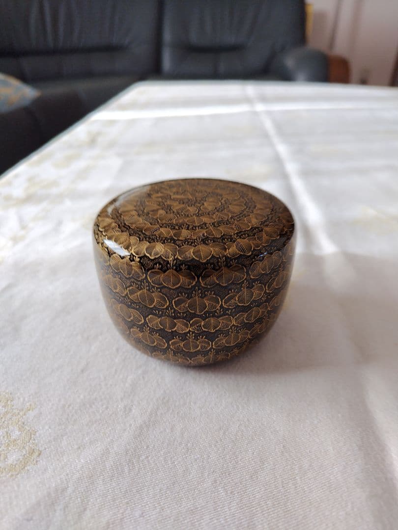 輪島塗　前志芸男　沈金桐模様　黒塗棗
