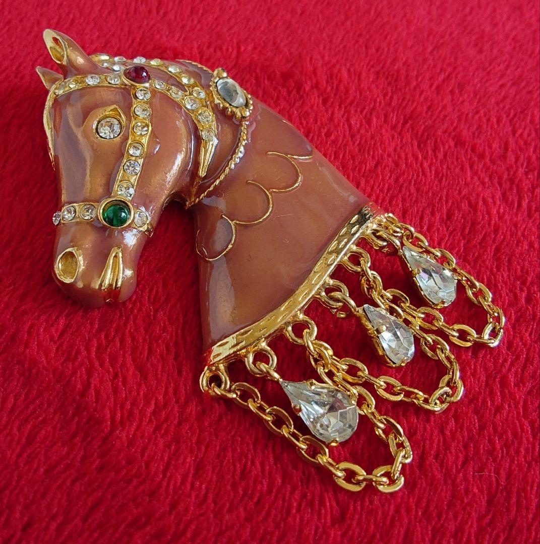 ヴィンテージブローチ 70〜80s 馬 ホースモチーフ 宝石カラー硝子 C72