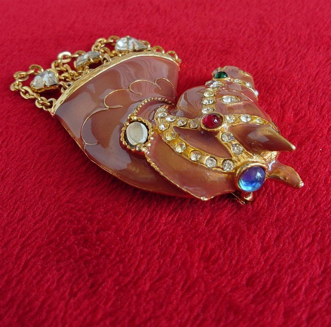 ヴィンテージブローチ 70〜80s 馬 ホースモチーフ 宝石カラー硝子 C72