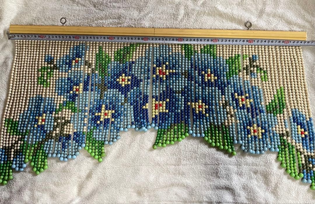 【昭和レトロ】【希少】ビーズのれん 青い花 デザイン