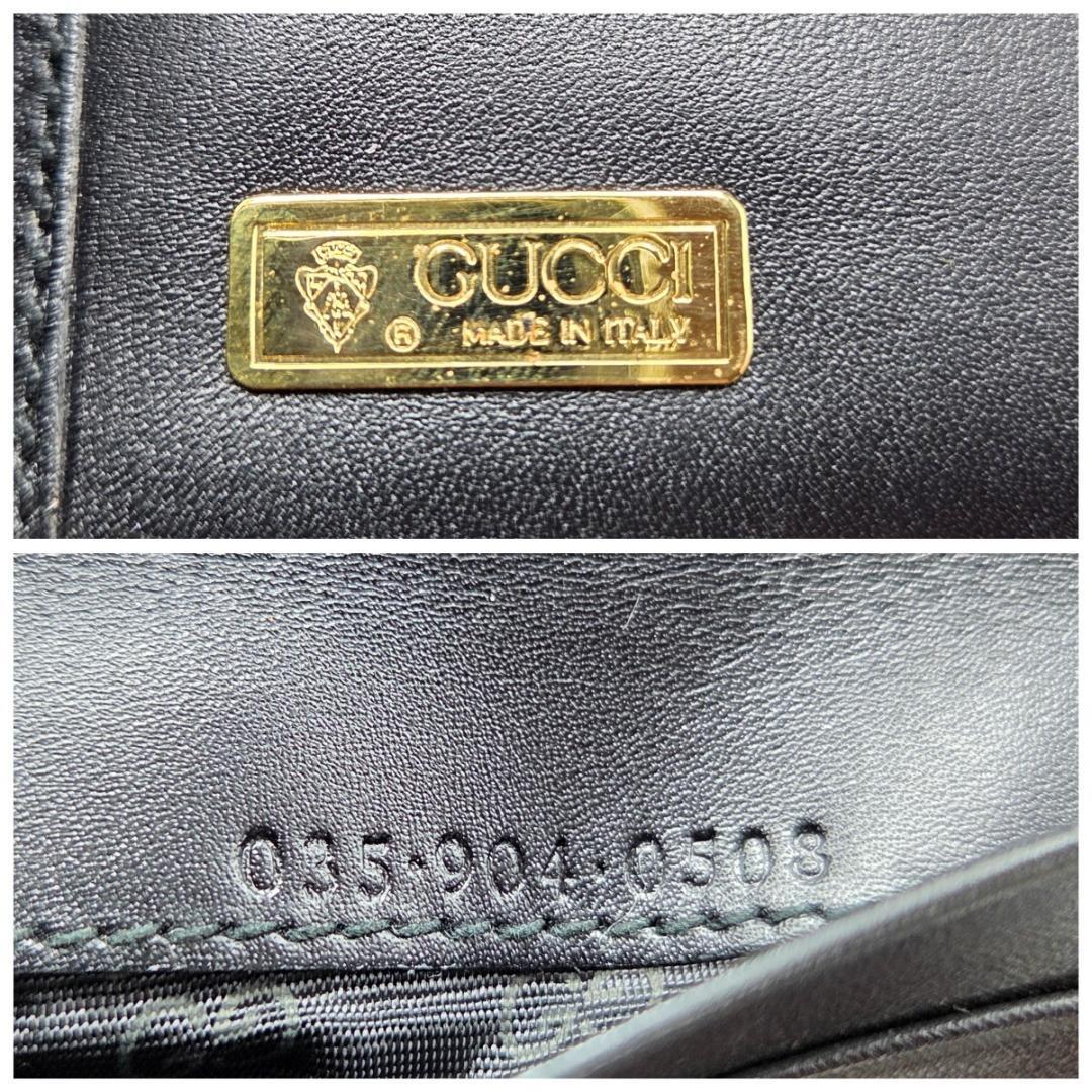 美品 グッチ GUCCI バンブー がま口 二つ折り財布 レザー ブラック