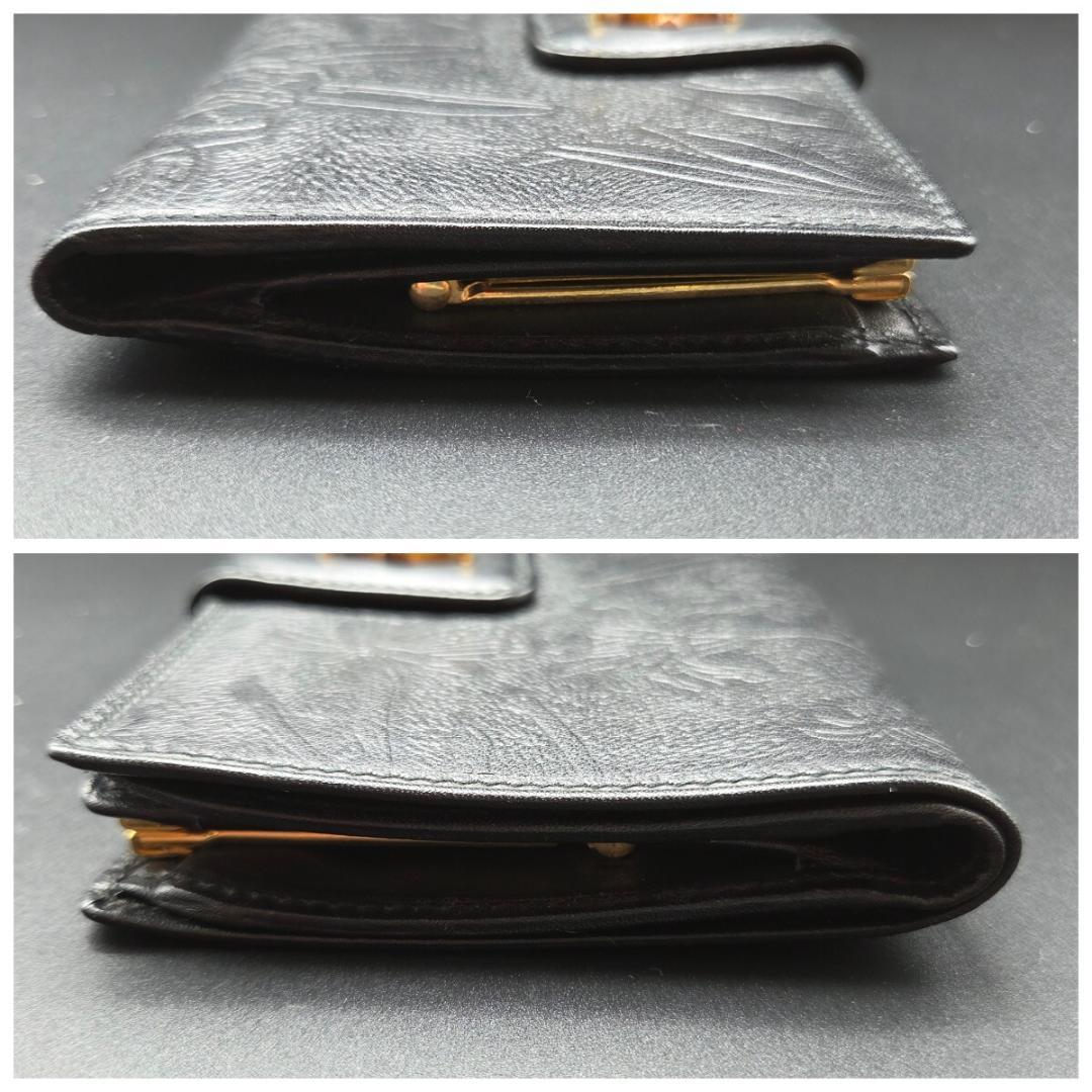 美品 グッチ GUCCI バンブー がま口 二つ折り財布 レザー ブラック