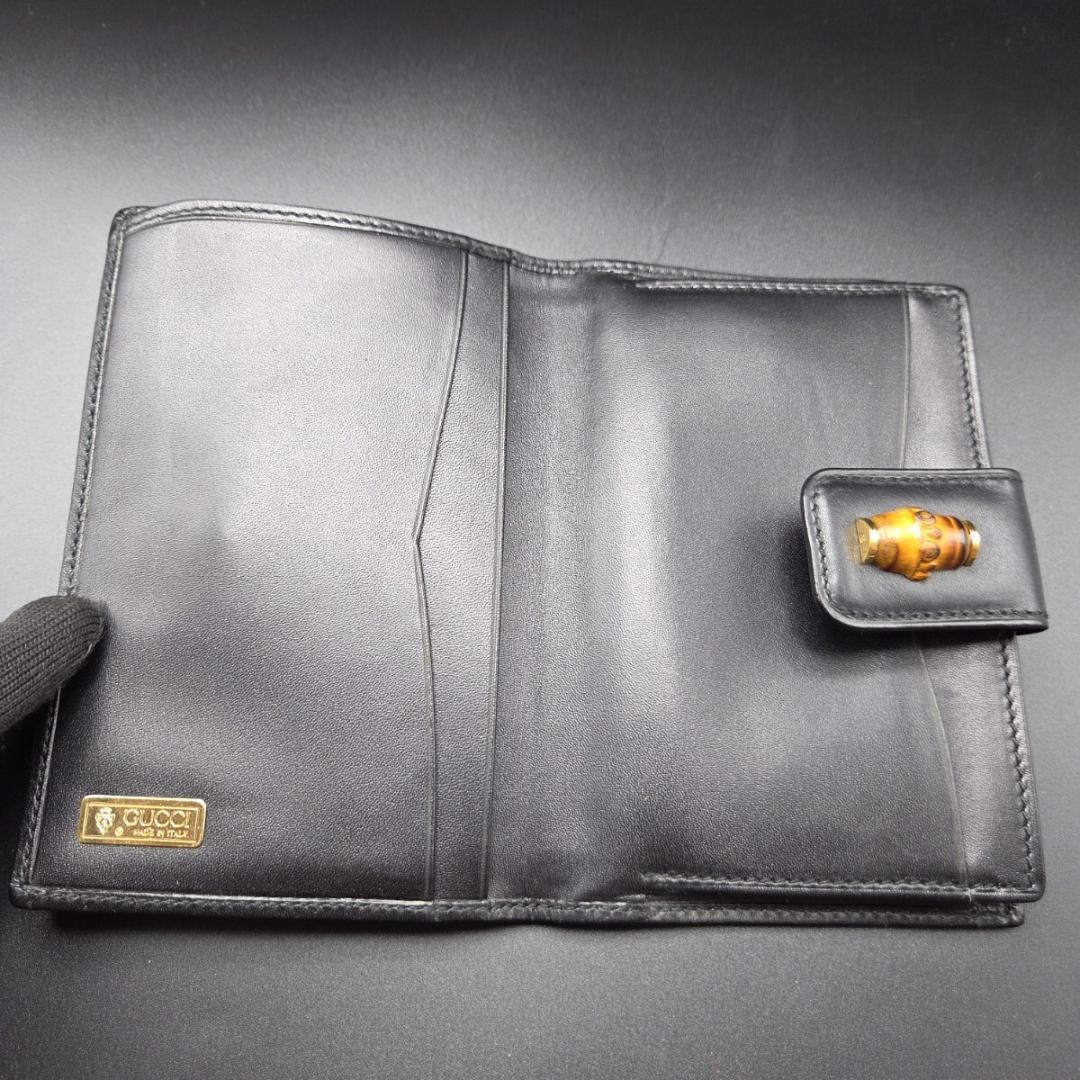 美品 グッチ GUCCI バンブー がま口 二つ折り財布 レザー ブラック