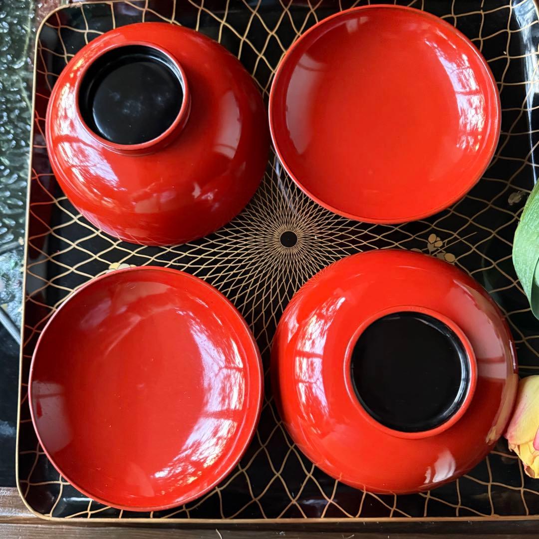 A様へ感謝お嫁入り‼️JAPAN 菊と蝶吉兆‼️朱色❌GOLD菊と蝶　吸物椀10客