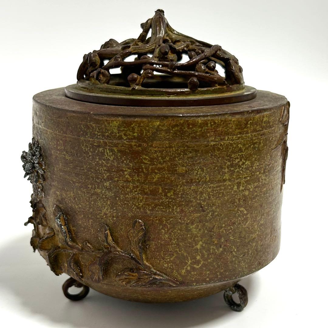高岡銅器　蝋型鋳銅香炉　平井昇(昇甫)造/日展作家　共箱入　香道具　床飾　置物