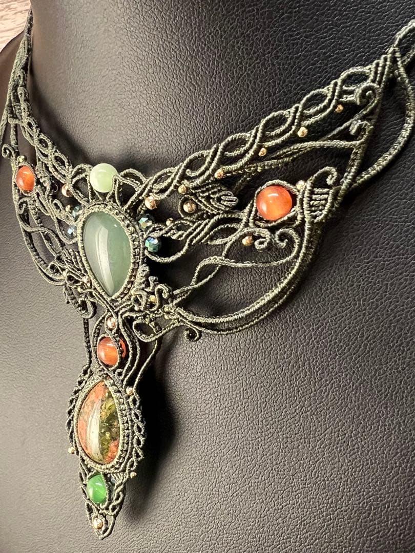 【handmade_Luna】マクラメ× アベンチュリン ユナカイト ネックレス