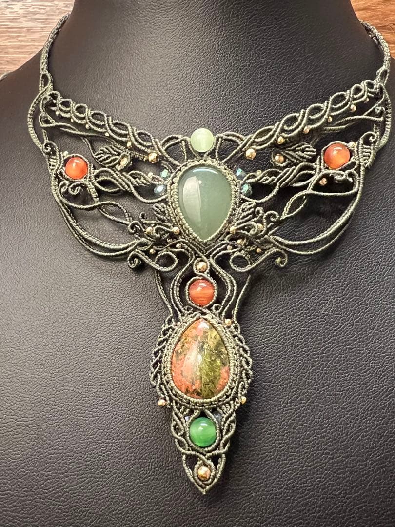 【handmade_Luna】マクラメ× アベンチュリン ユナカイト ネックレス