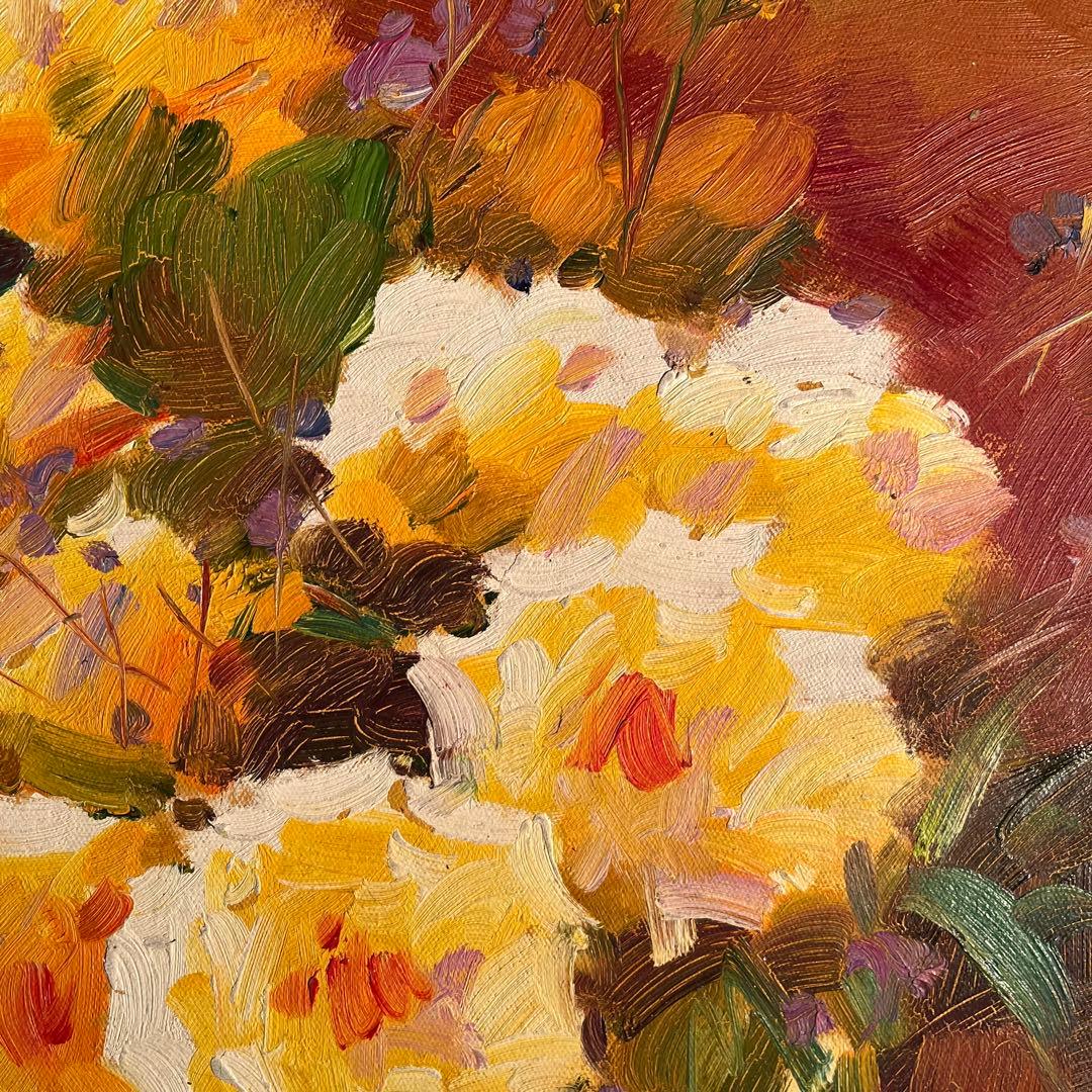 ★特大秀作★手書き油絵 花瓶の花 肉筆絵画 インテリア 油彩画