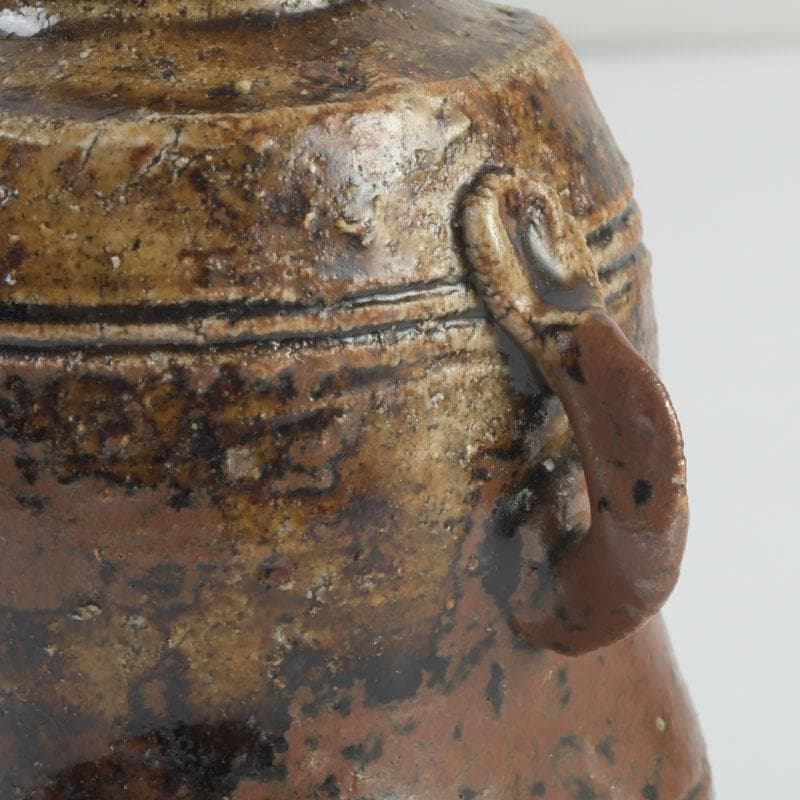 茶道具　萩焼　野坂江月作　耳付瓢形　茶入　仕覆付　森山歓渓極め箱　V　9399