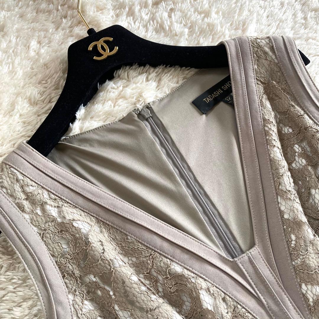 【美品 大きいサイズ12】タダシショージ 総レース ピンタック ロングドレス