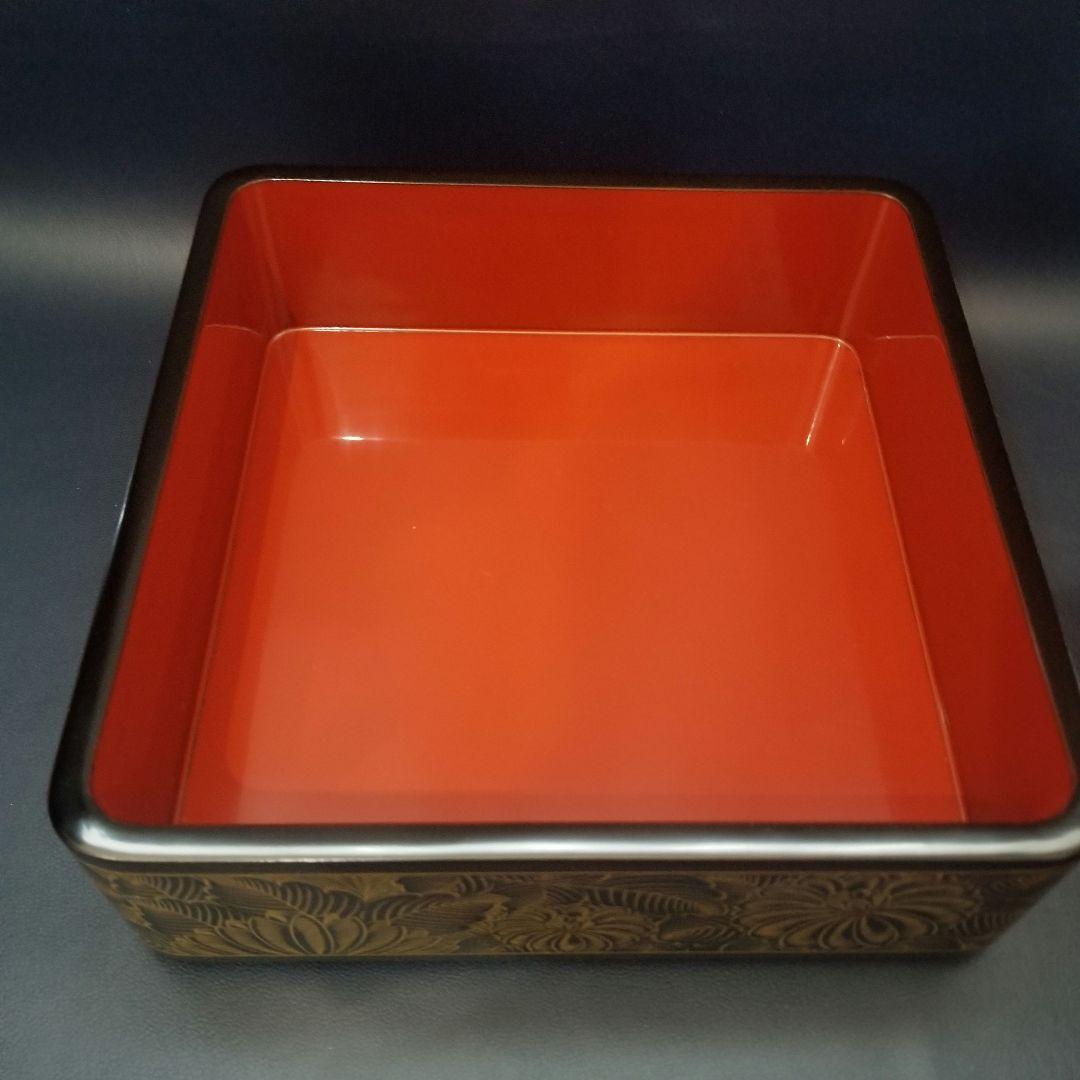 極美品未使用 輪島塗 布着本堅地 二段重 黒漆 極上菊詰 沈金 蒔絵 重箱 ①