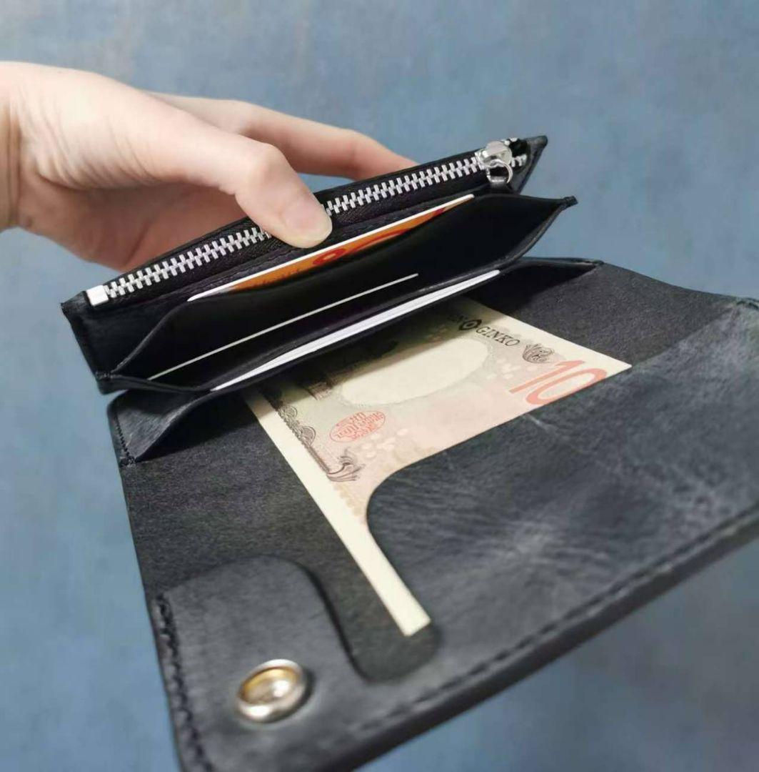 ヌメ革トラッカーウォレットミドル 3層 イタリアンレザー ハンドメイド手縫